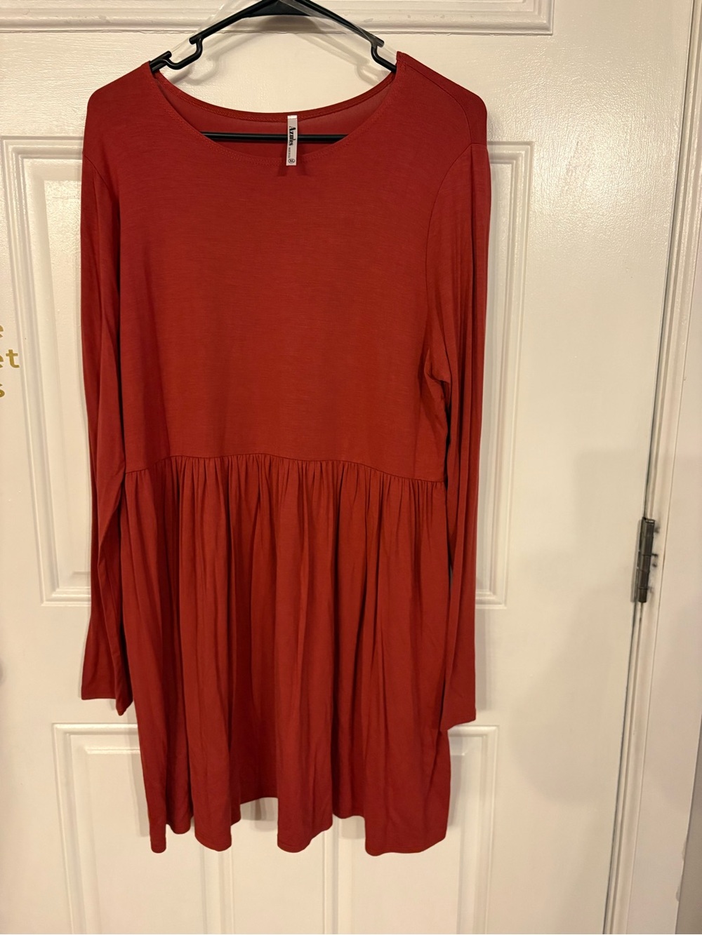 Azules Long Sleeve Babydoll Dress in Rust Red